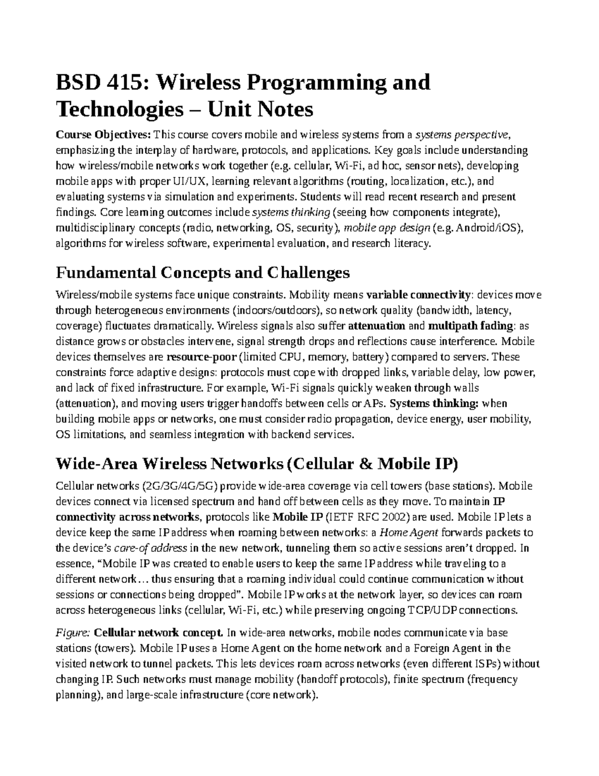 BSD 415: Wireless Programming and Technologies Unit Study Notes - Studocu