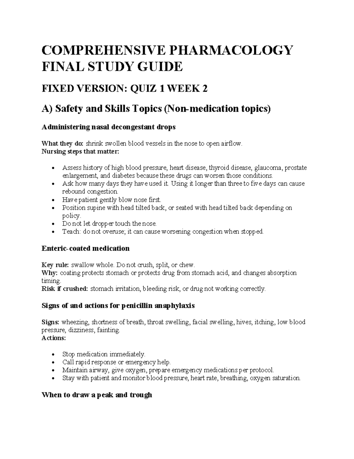 COMPREHENSIVE PHARMACOLOGY FINAL STUDY GUIDE: QUIZ 1 & 2 WEEK 2-3 - Studocu