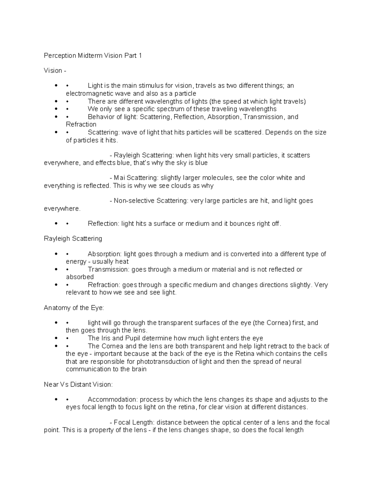 Perception PSY 101 Midterm Exam: Vision and Light Fundamentals - Studocu