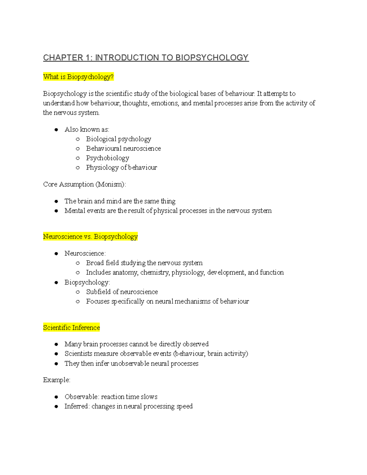 PSYC 275 - Lecture Notes: Introduction to Biopsychology and ...