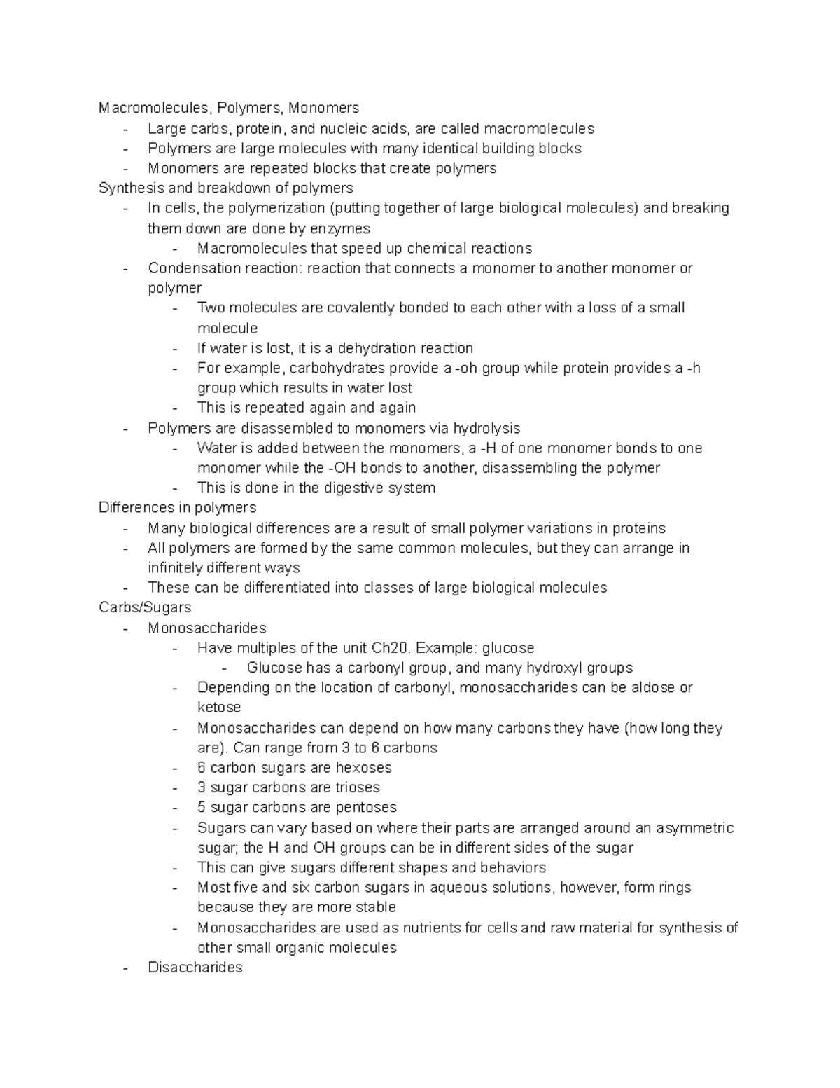 Unit 1 Chapter 5 Campbell - Structure and function of macromolecules ...