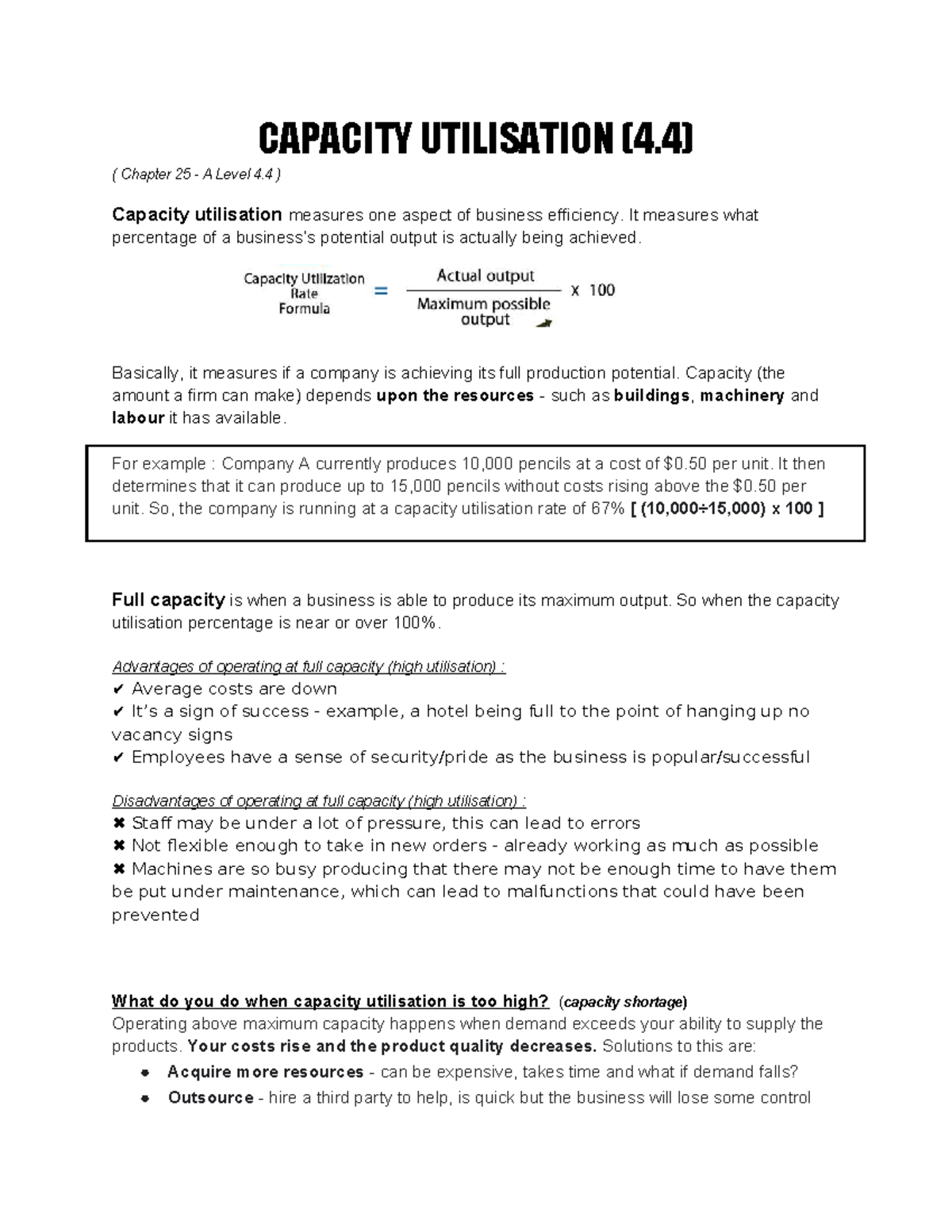 Capacity Utilisation Insights (Chapter 25 A Level 4.4) - Studocu
