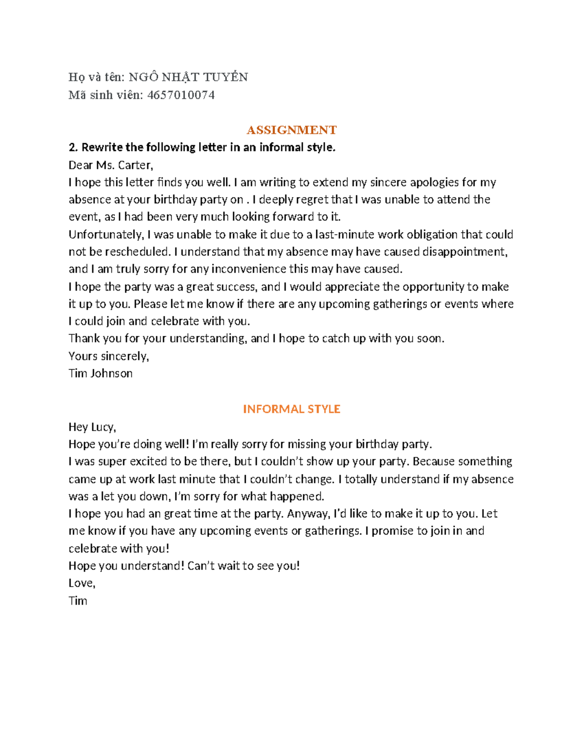 Assignment 2 - Informal Letter Rewrite - Studocu