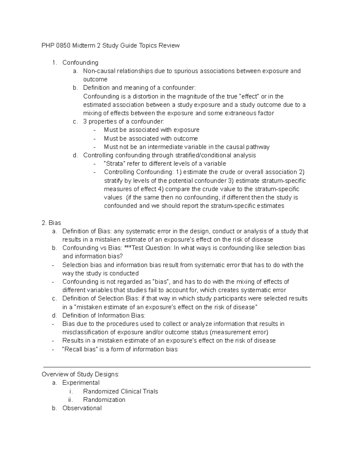 PHP 0850 Midterm 2 Study Guide: Key Epidemiology Concepts - Studocu