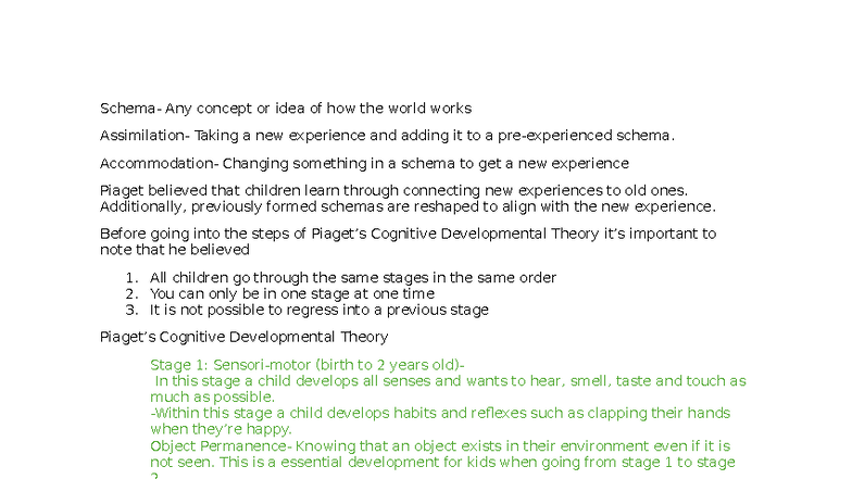 Cognitive Development Stages: Piaget's Theory Explained (HW 6) - Studocu