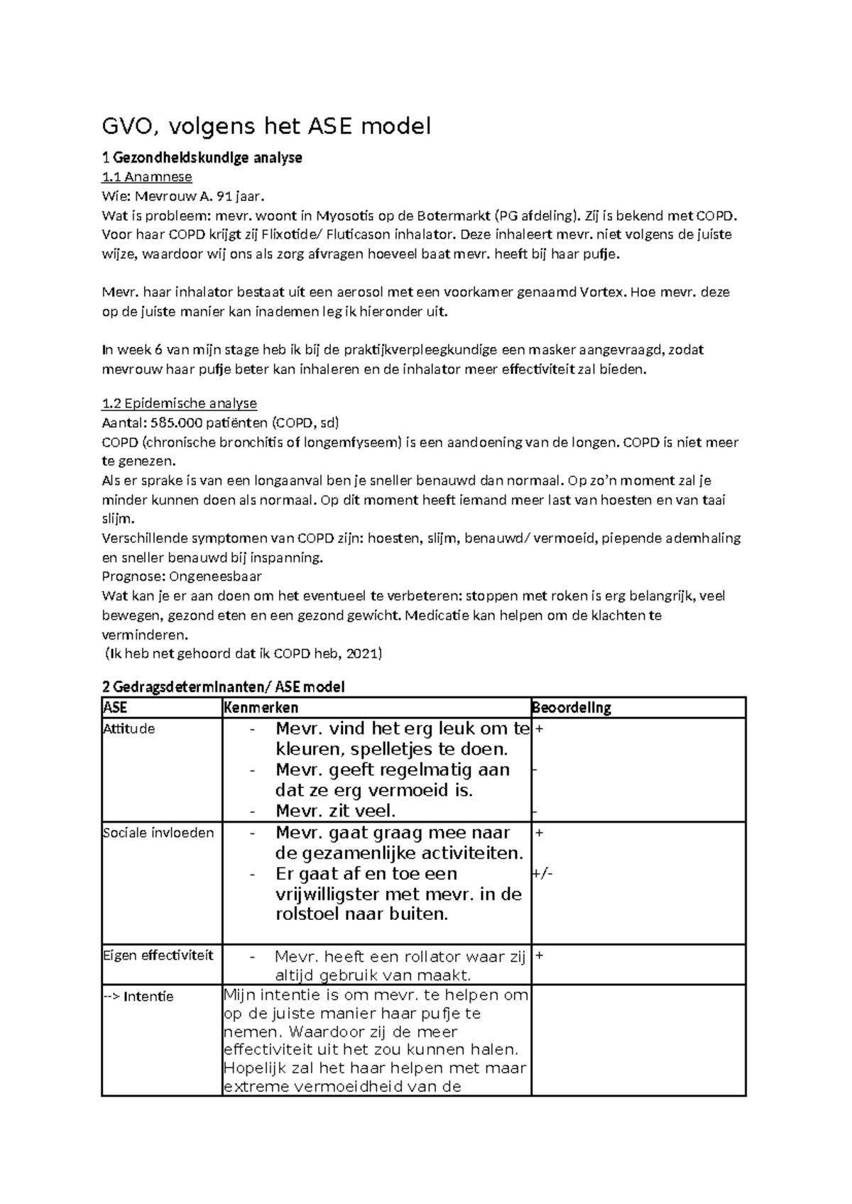 GVO Interventies volgens het ASE Model: Anamnese en Evaluatie - Studeersnel