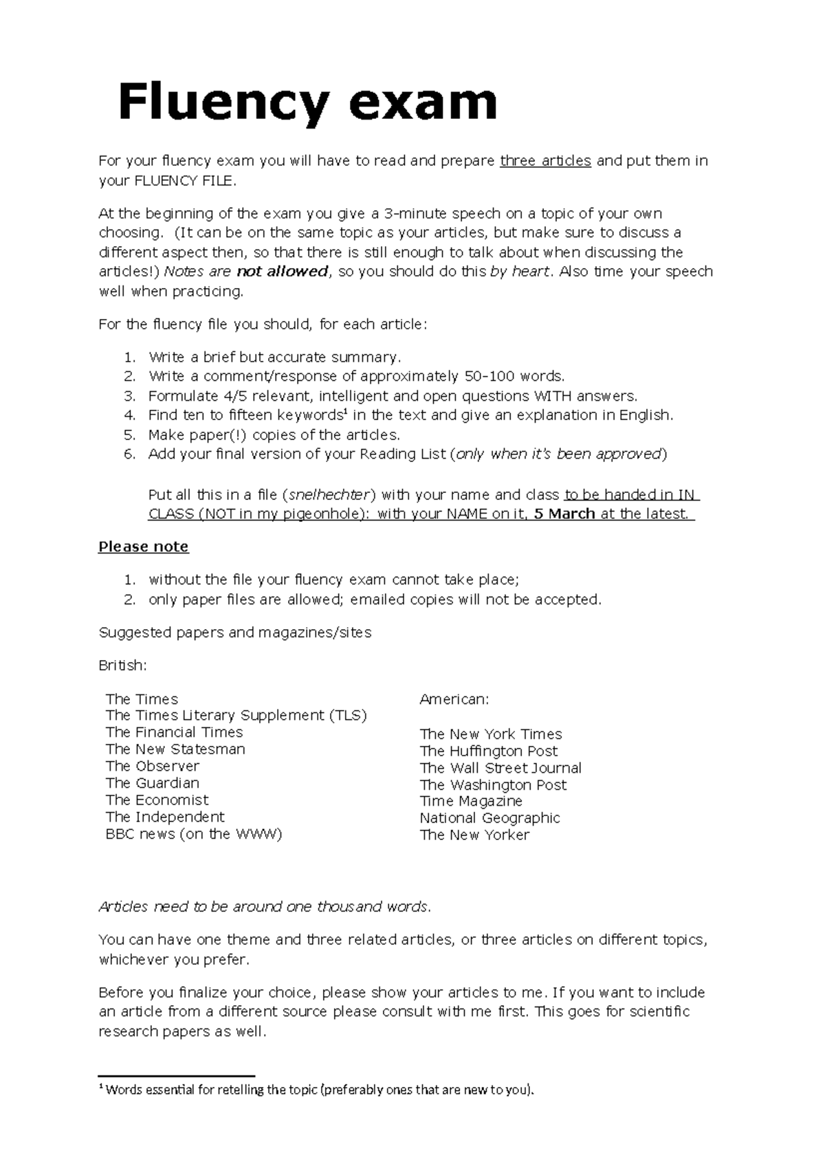 2425 - Requirements for the Fluency Exam Preparation and Submission ...