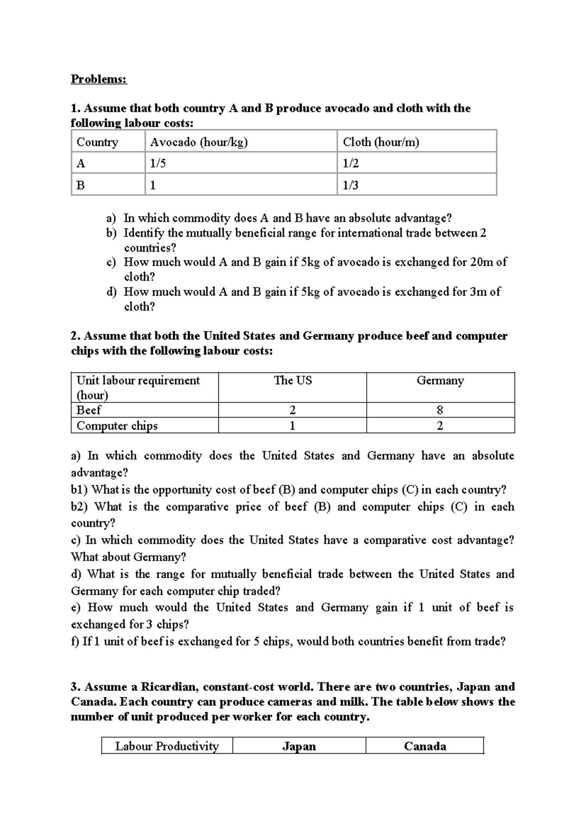 Exercise Problems for Chapter 2 - International Trade Concepts - Studocu