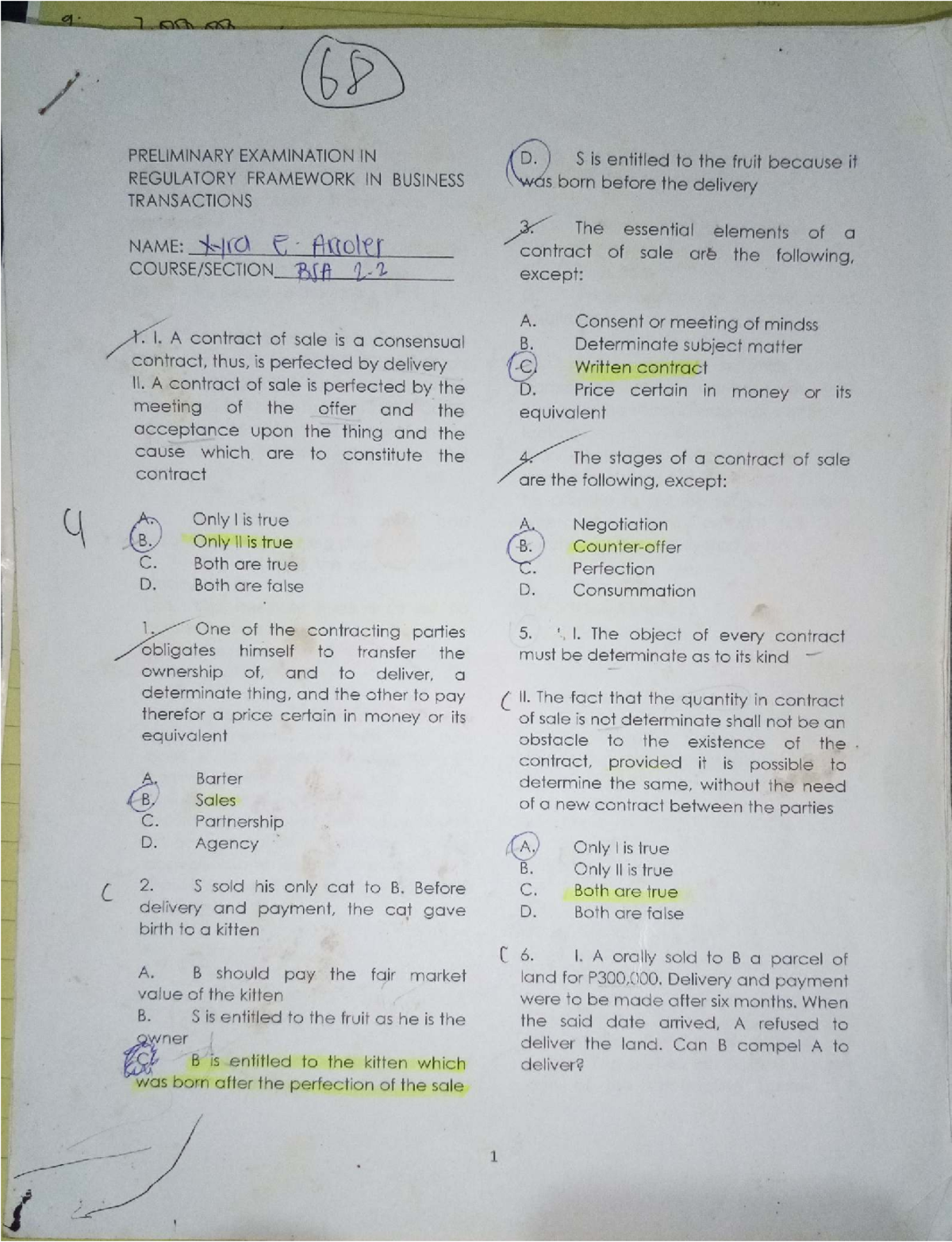 BSA 2.2 Preliminary Exam Notes on Regulatory Framework in Business ...