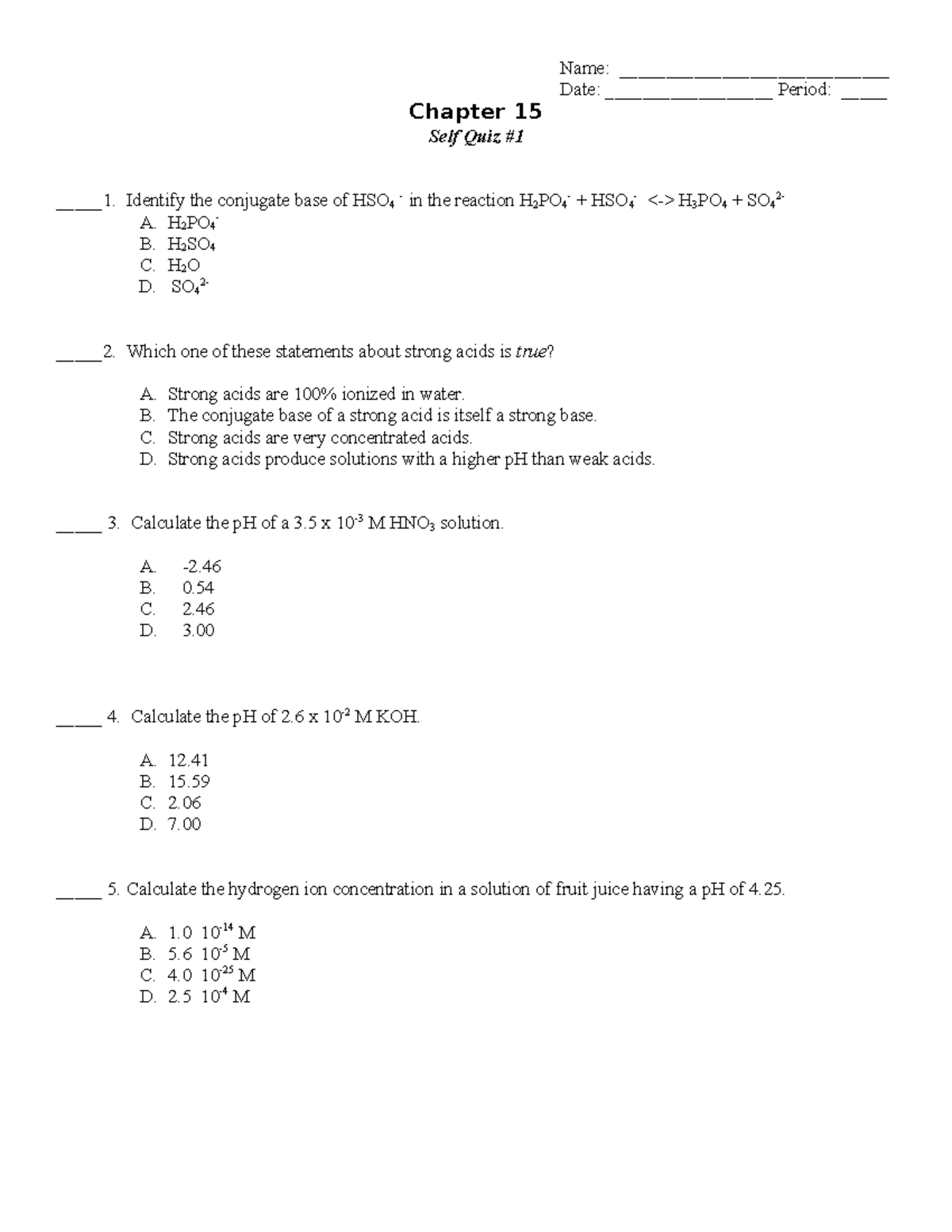 Chapter 15 self quiz on acids and bases concepts - Studocu