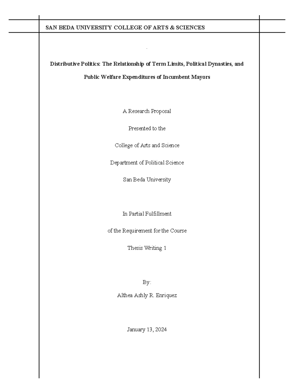Thesis Proposal: Distributive Politics & Public Welfare (Thesis Writing ...