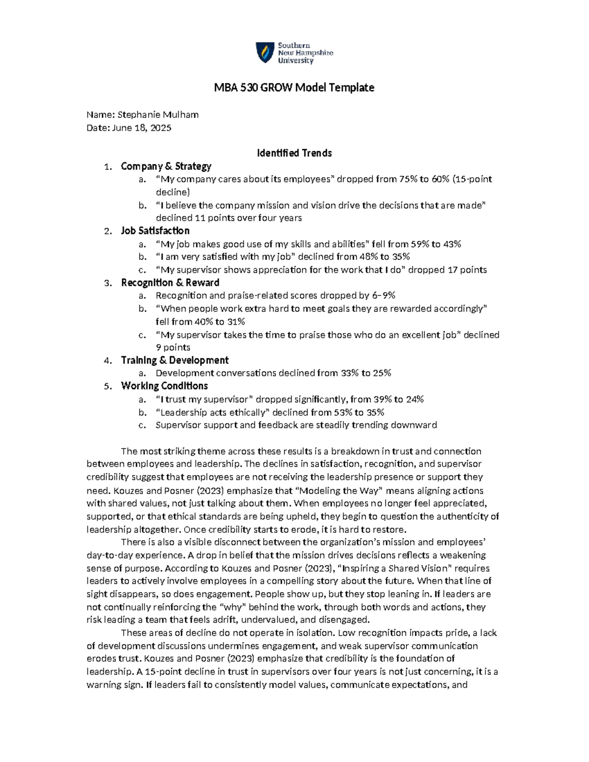 MBA 530 Employee Satisfaction Survey Results Evaluation - Studocu