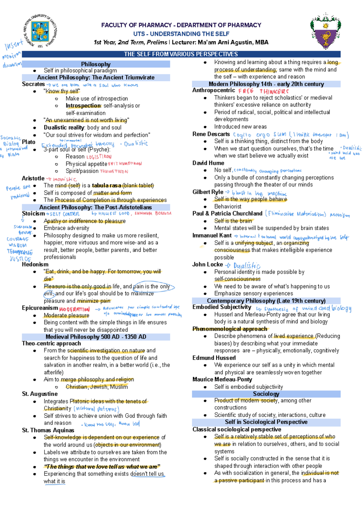 [ Prelims] UTS 2 - uts prelims notes - UTS - UNDERSTANDING THE SELF 1st ...