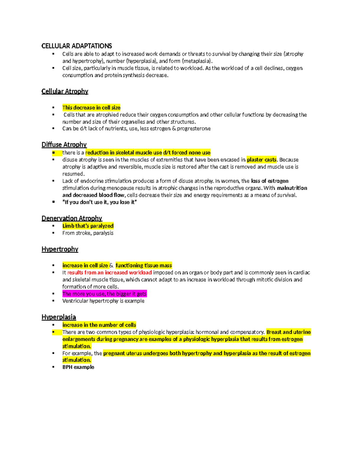 Patho 101: Cellular Adaptations and Congenital Disorders Overview - Studocu
