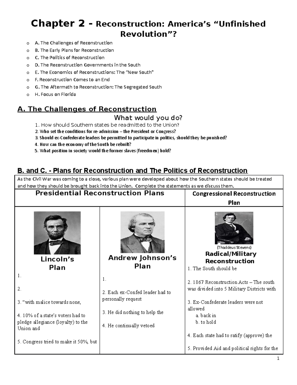 US Ch 02 Reconstruction Notes: Challenges & Key Events - Studocu