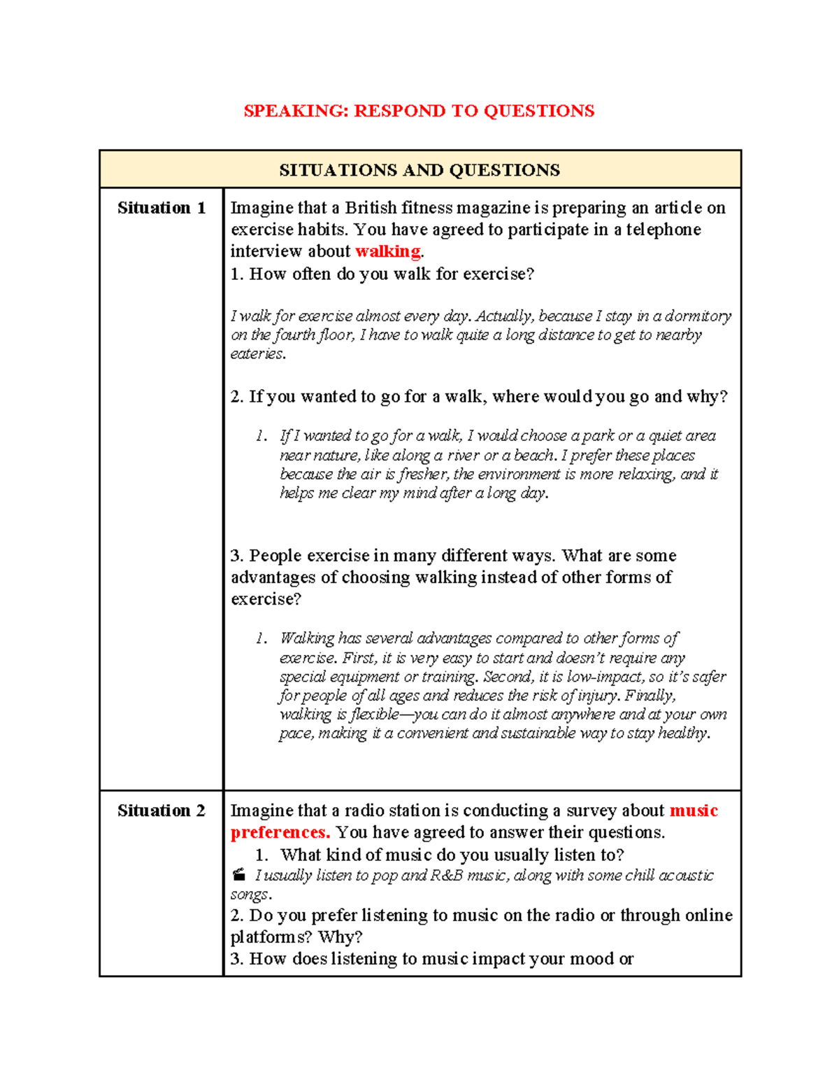 SPEAKING: RESPONDING TO INTERVIEW QUESTIONS & SITUATIONS - Studocu