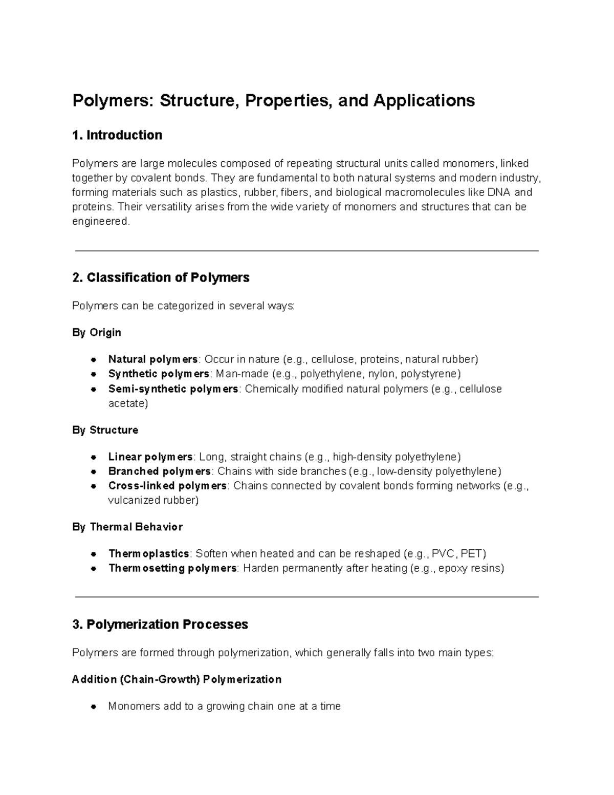 Polymers: Structure, Properties, and Applications Overview - Studocu