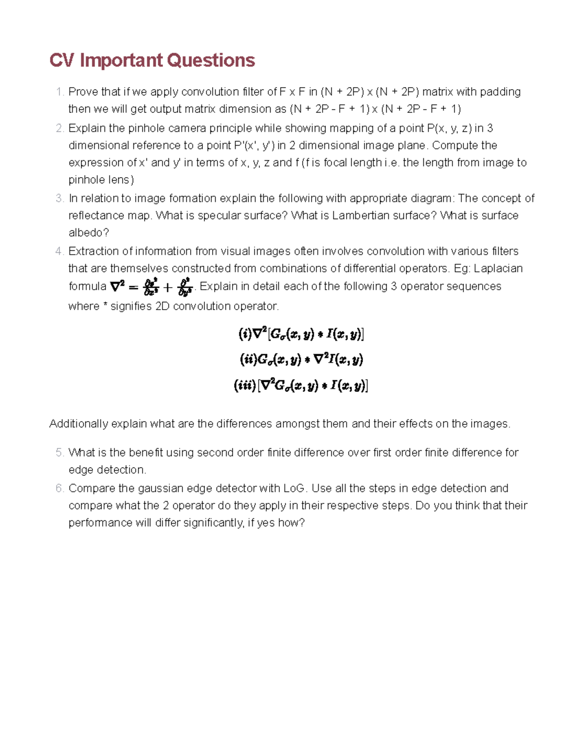 CV Important Questions: Convolution, Pinhole Camera, and Edge Detection ...