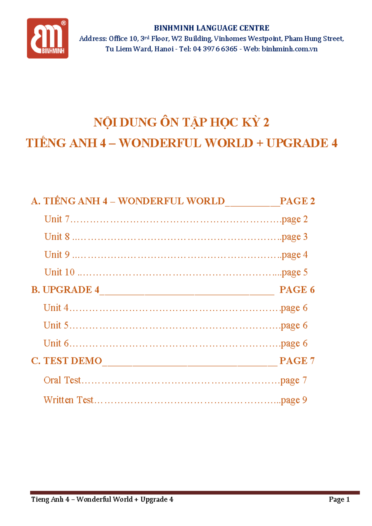 Đề cương Ôn Tập Tiếng Anh 4: Wonderful World Upgrade 4 - Studocu