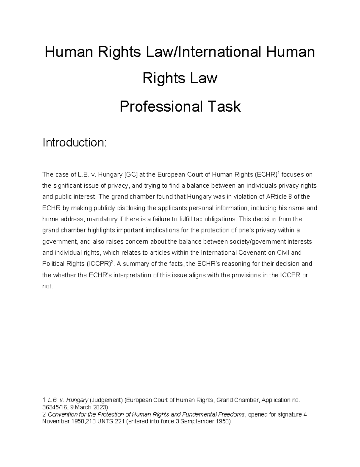 Human Rights Law International Human Rights Law - Human Rights Law ...