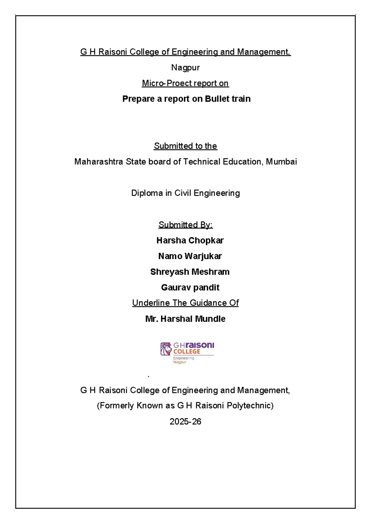 Diploma in Civil Engineering: Bullet Train Project Report - Studocu