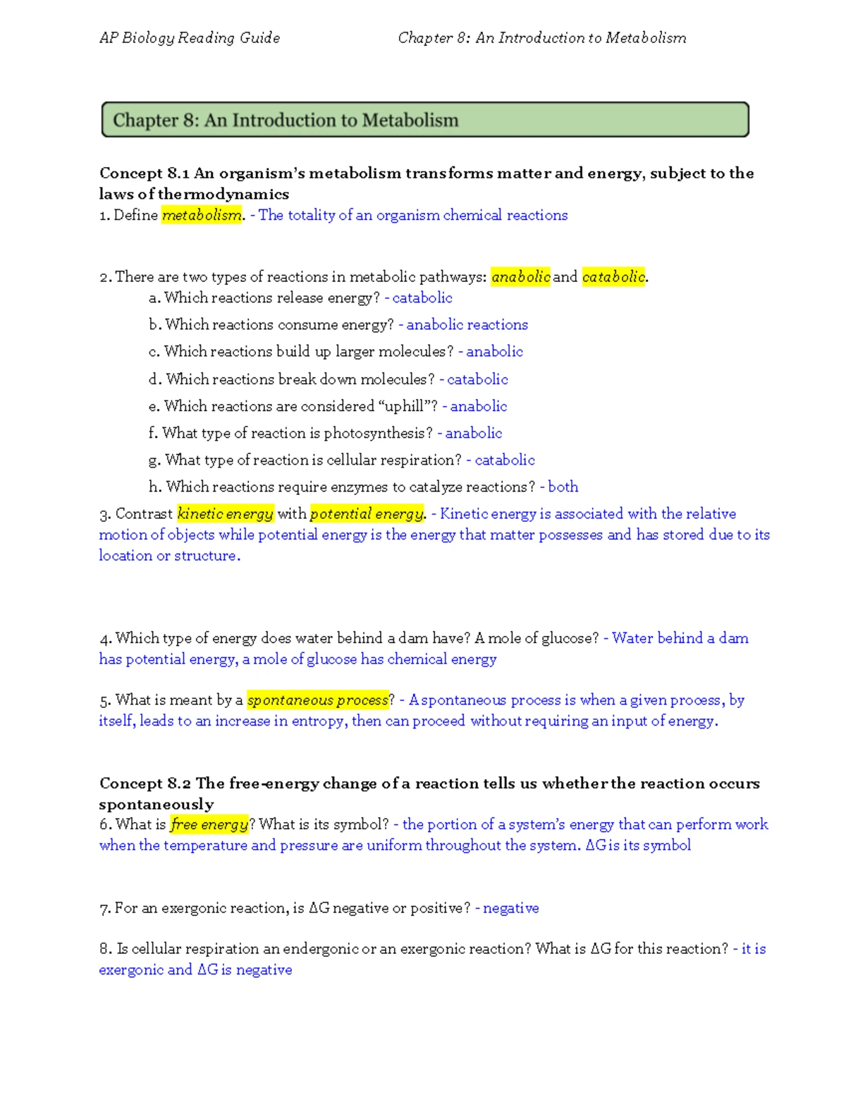 AP Biology Reading Guide (APBIO) Chapter 4: Carbon's Molecular ...
