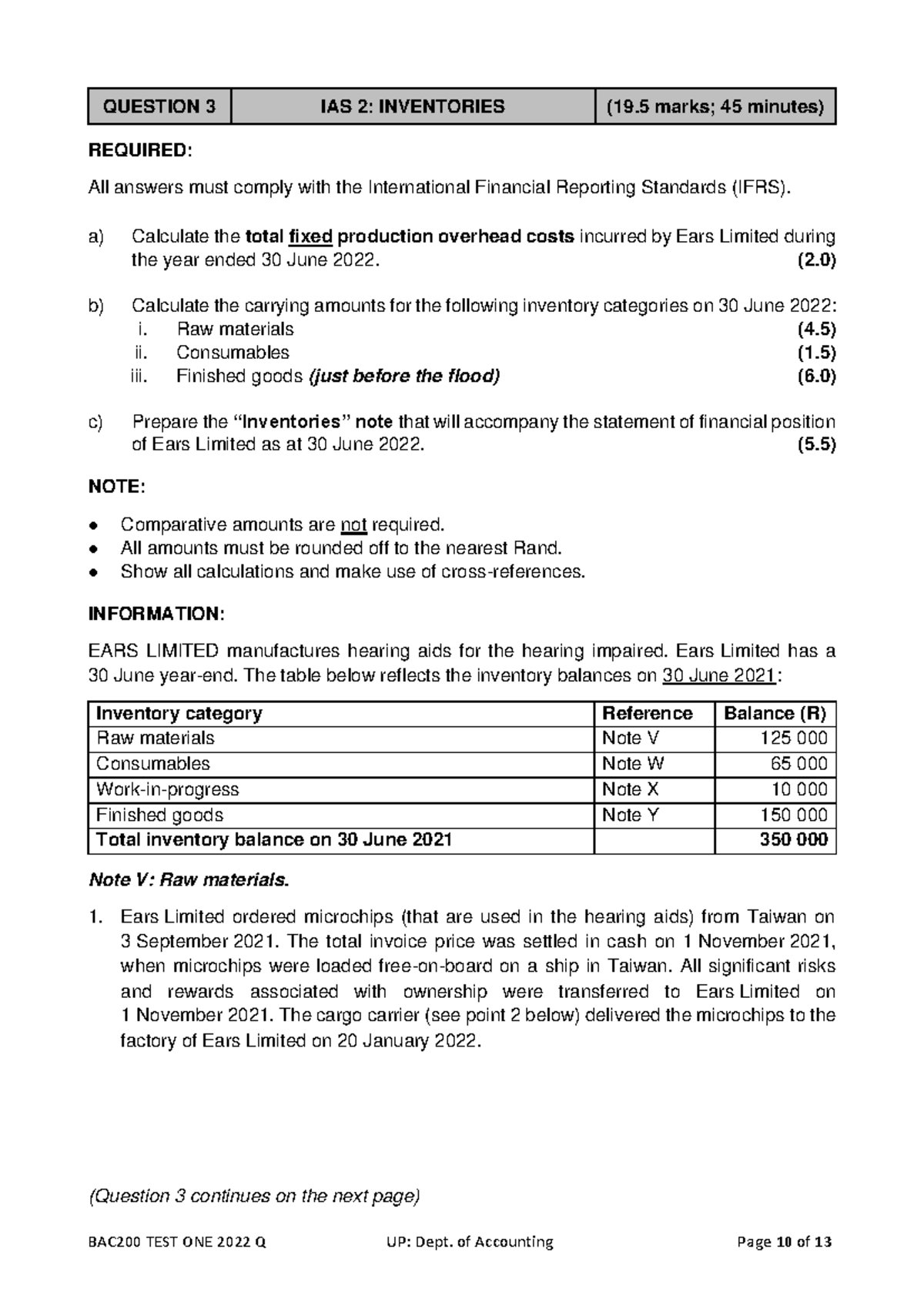 BAC200 TEST ONE 2022: IAS 2 Inventories Calculation & Notes - Studocu