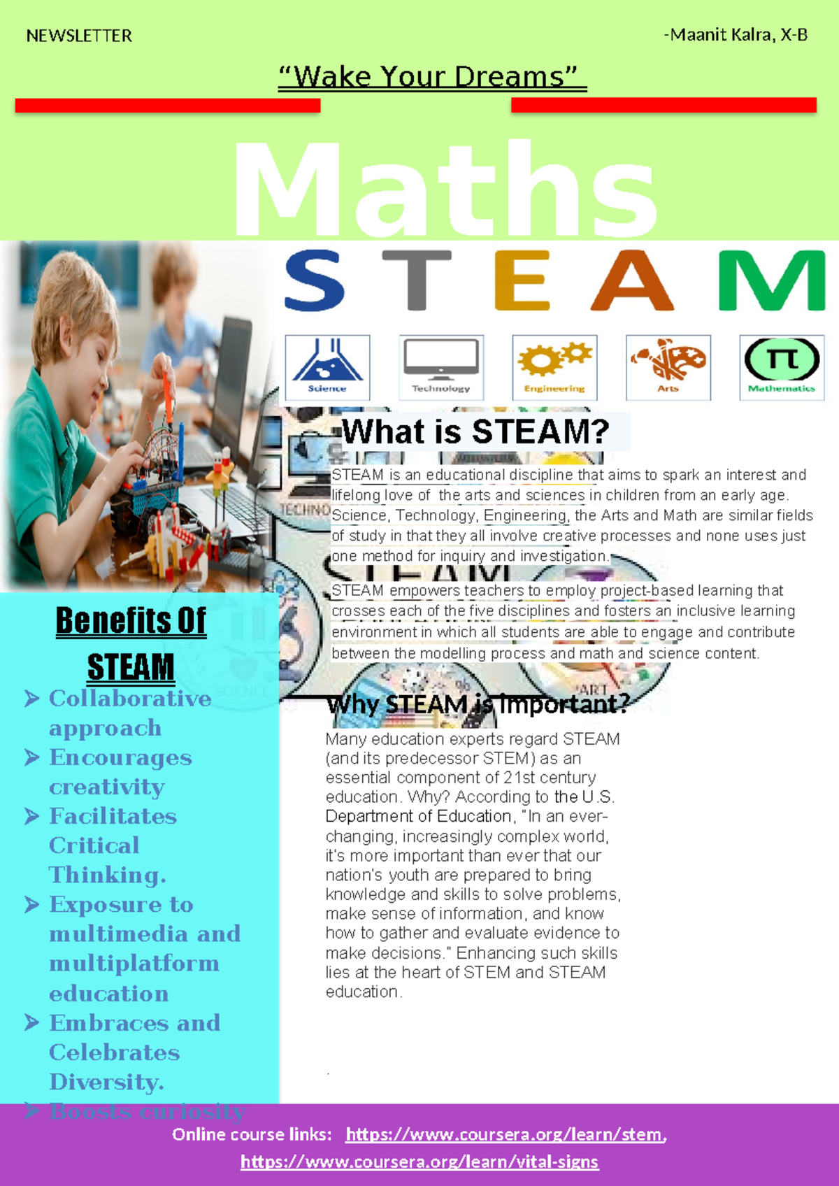 Steam portfolio - aascsds - NEWSLETTER Maths -Maanit Kalra, X-B “Wake ...