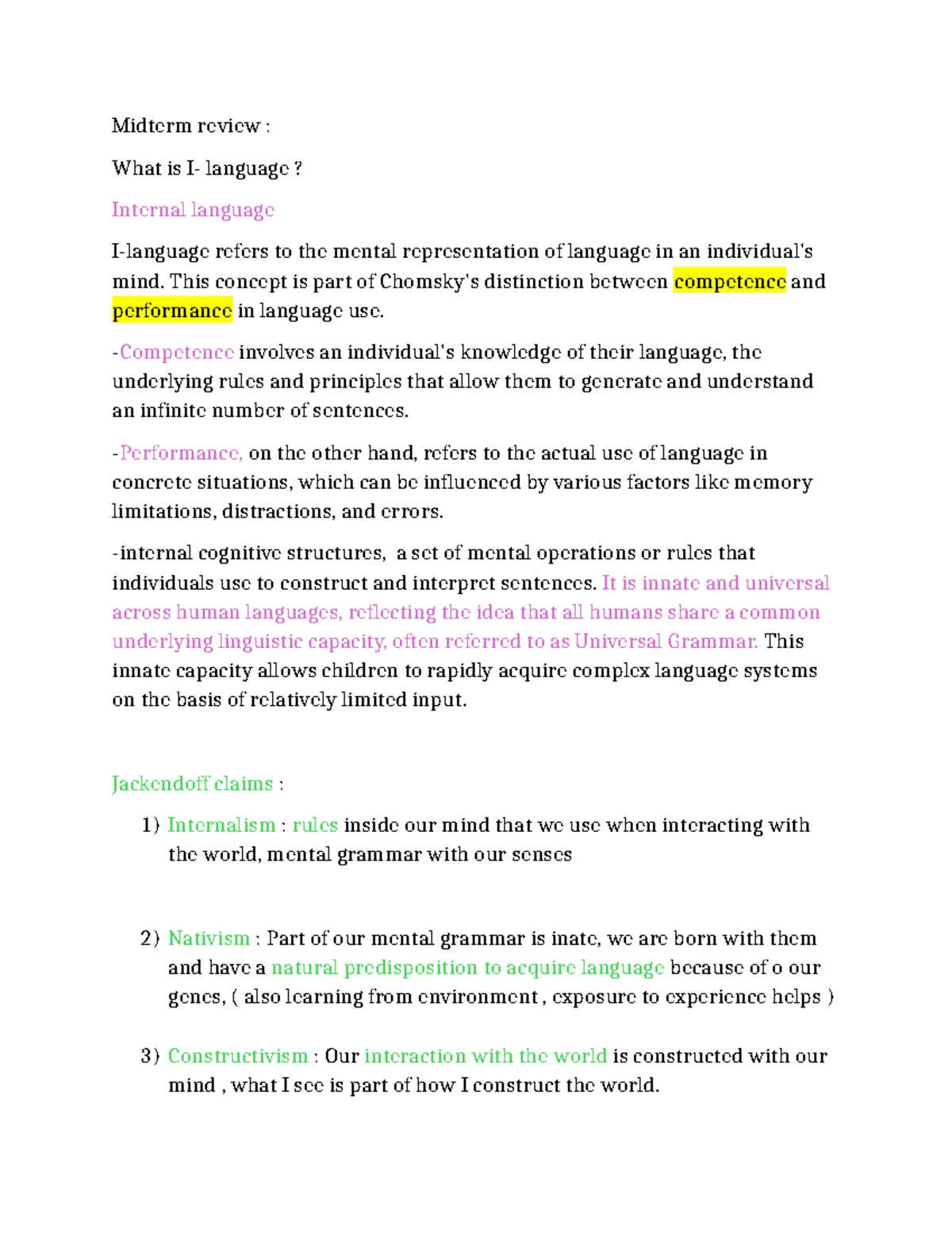 LING 222 F22 Midterm Review: Language & Mind Key Concepts - Studocu