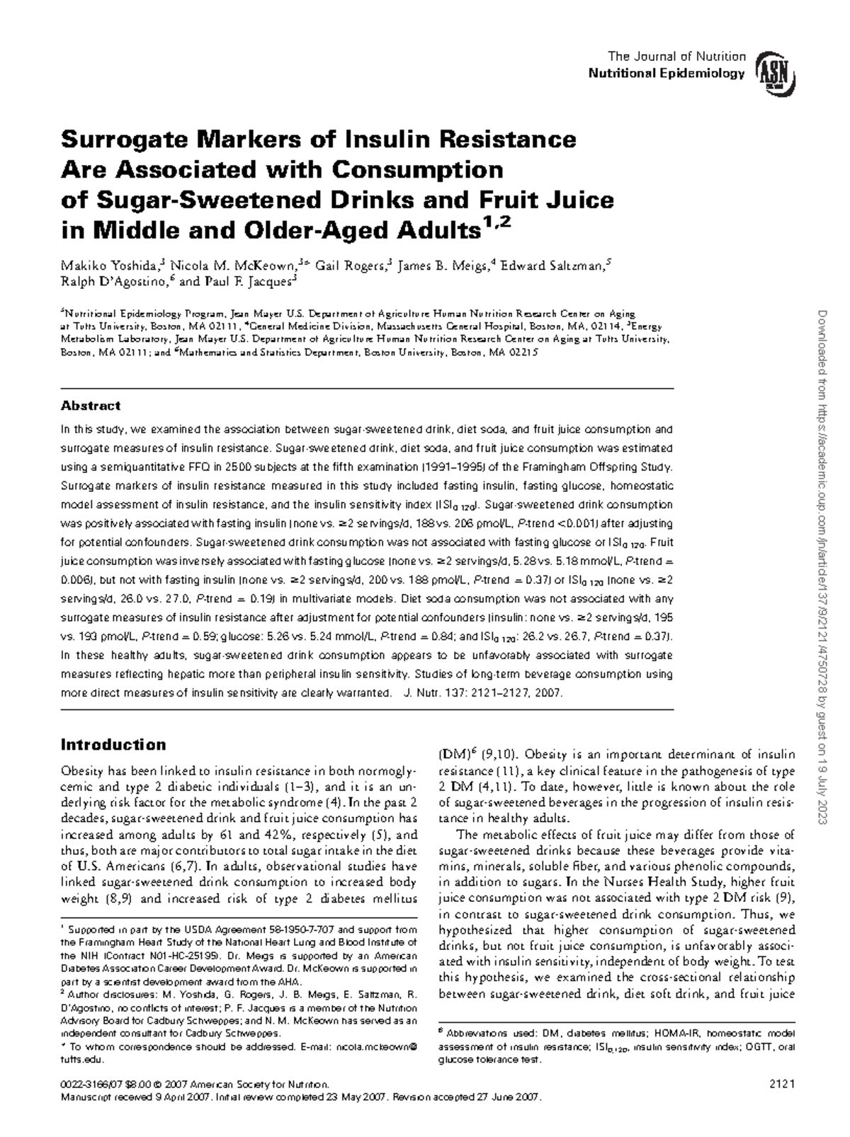 Medi Surrogate Markers of Insulin Resistance - The Journal of Nutrition ...