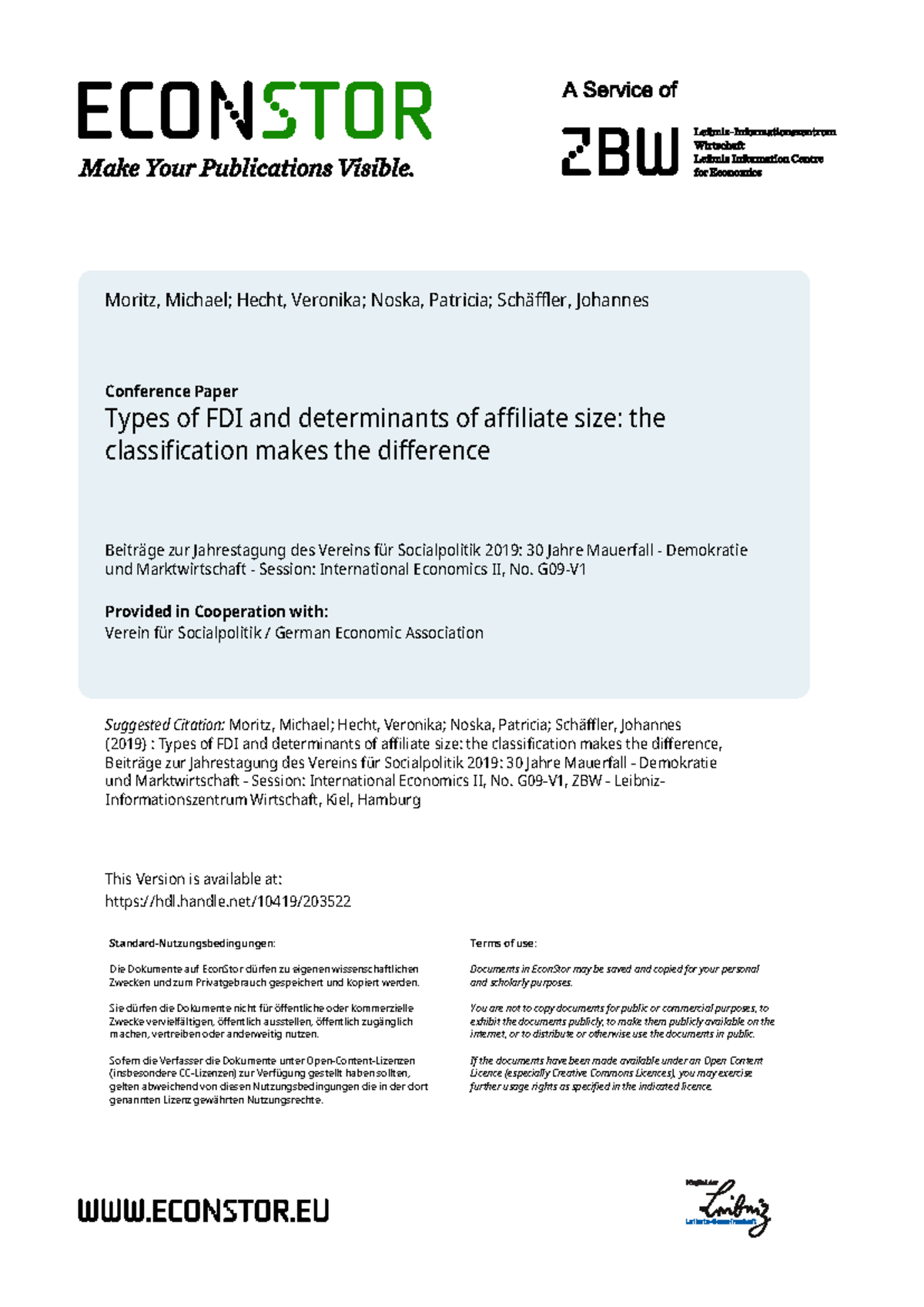 Types of FDI and Affiliate Size Determinants: Insights from German ...