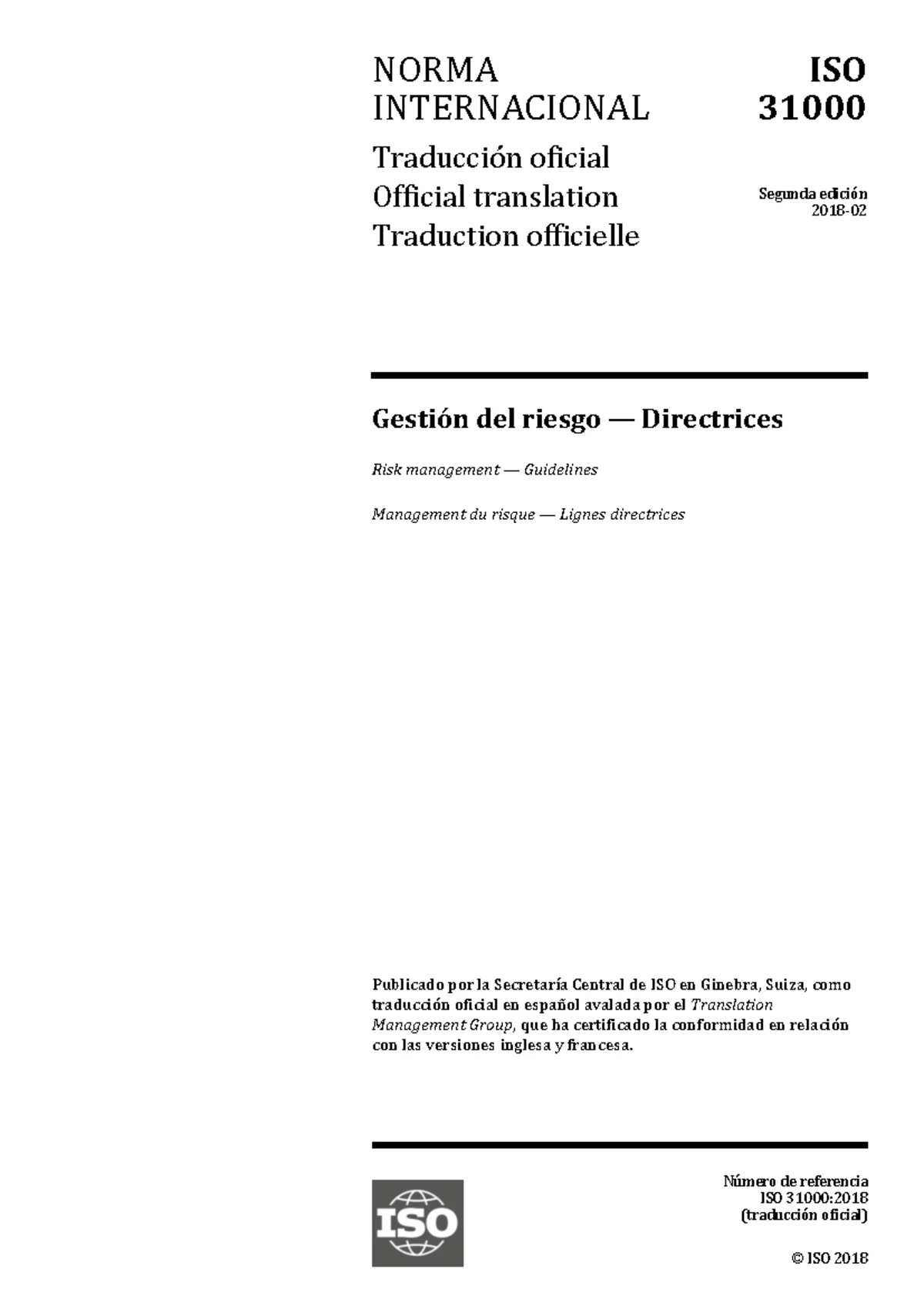 Gestión del Riesgo: Vocabulario según ISO Guía 73:2009 - Studocu