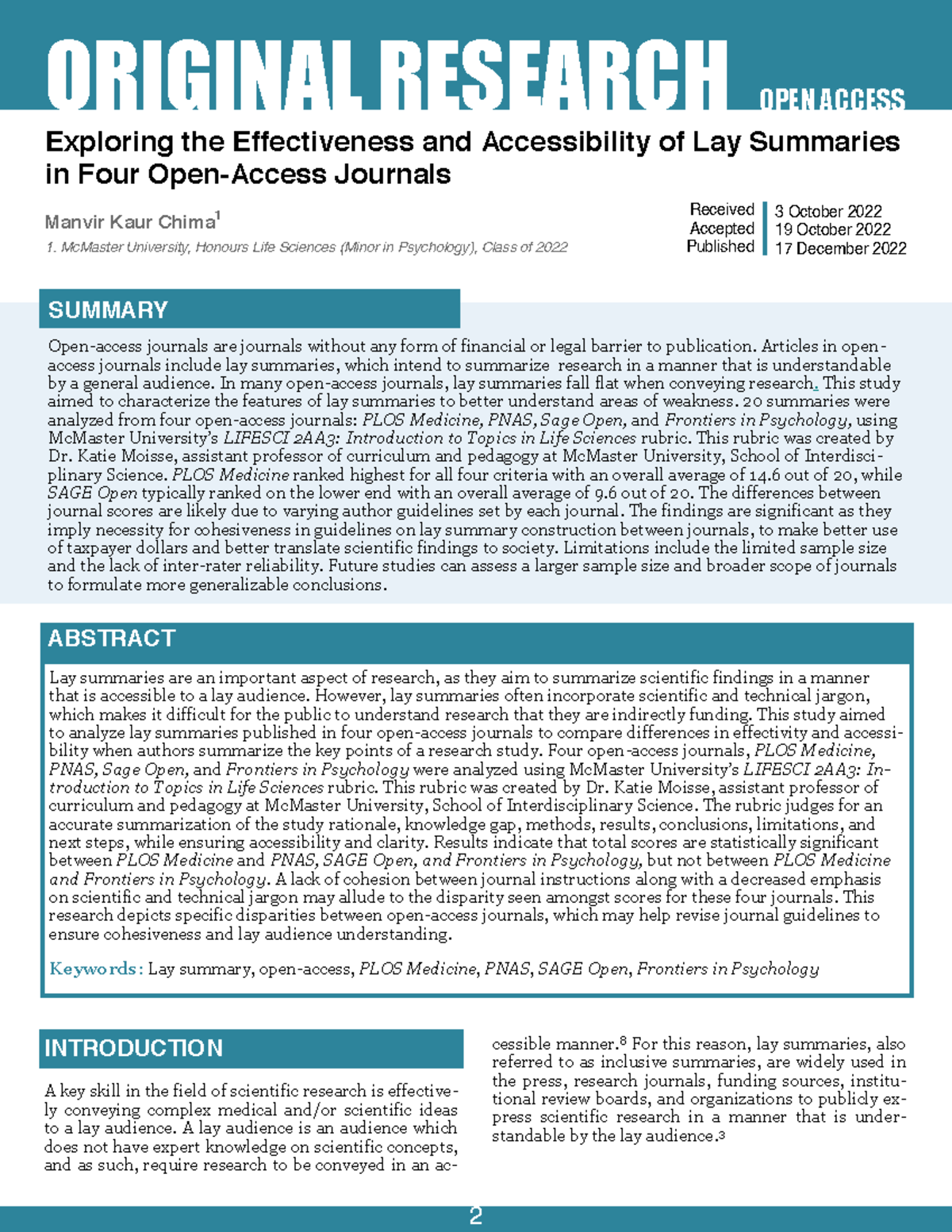 Chima Sciential - article - ORIGINAL RESEARCH cessible manner. 8 For ...