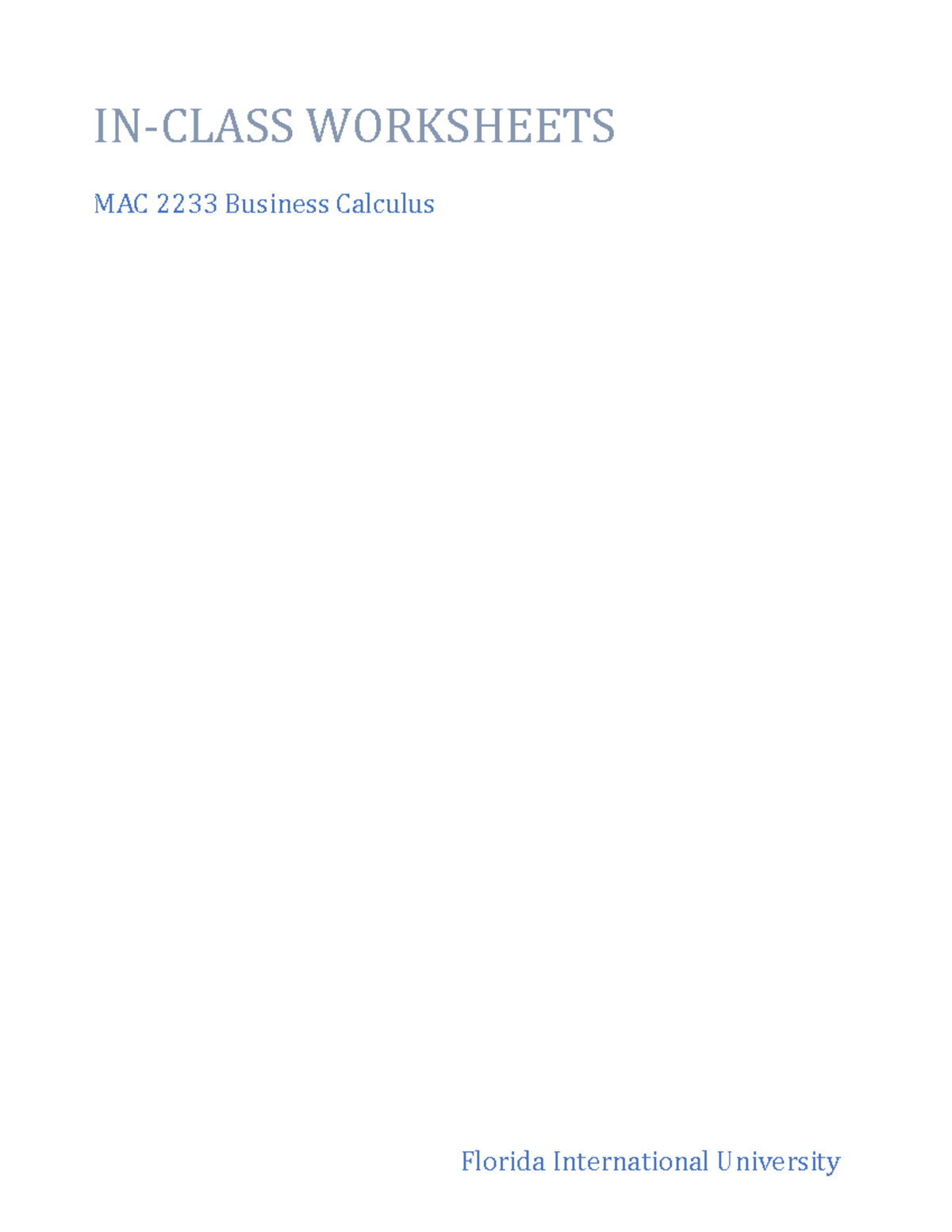 Full Packet MAC 2233 Business Calculus Worksheets and Limits Evaluation ...
