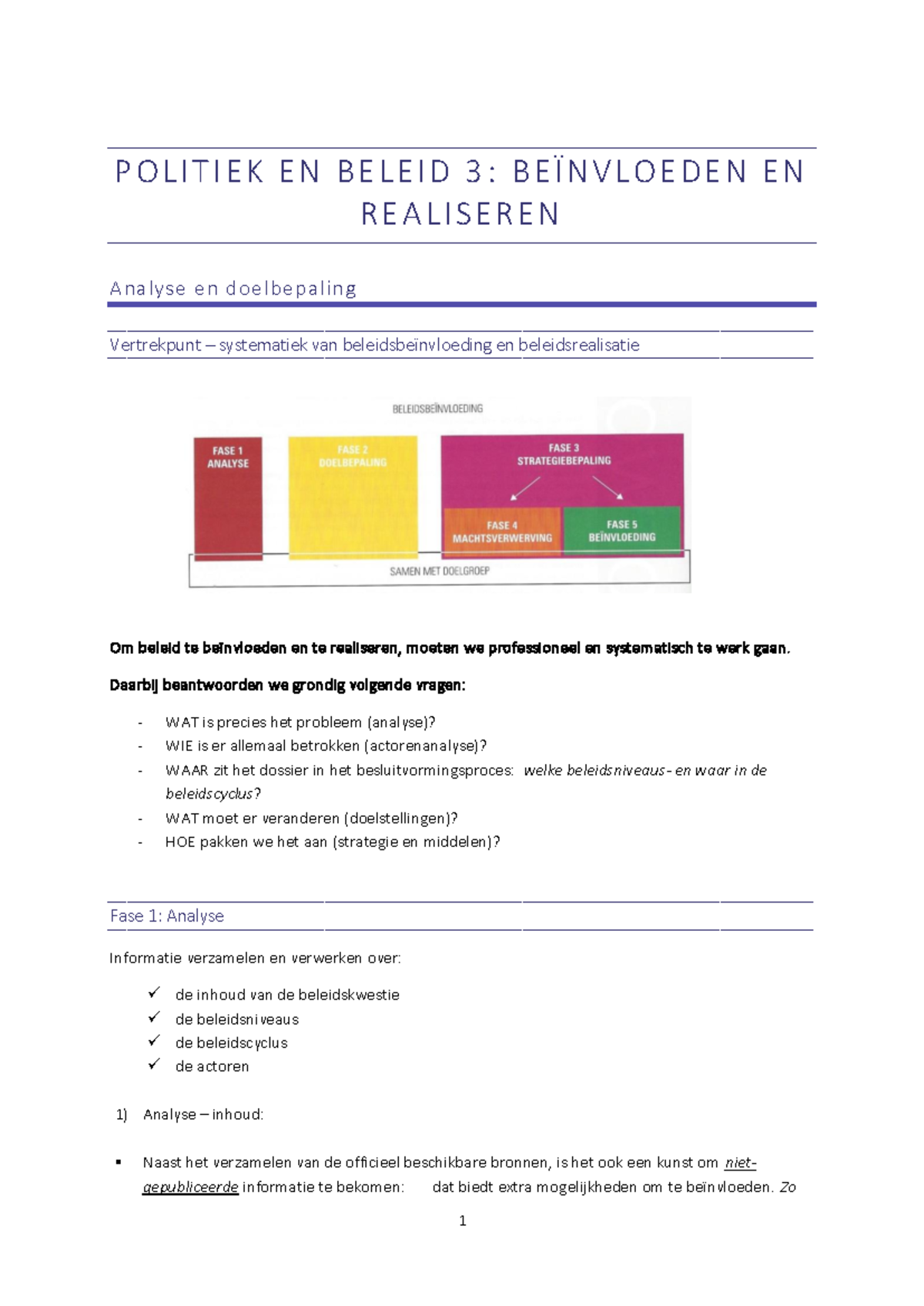 Politiek en Beleid 3: Samenvatting van Beïnvloeden en Realiseren - Studocu