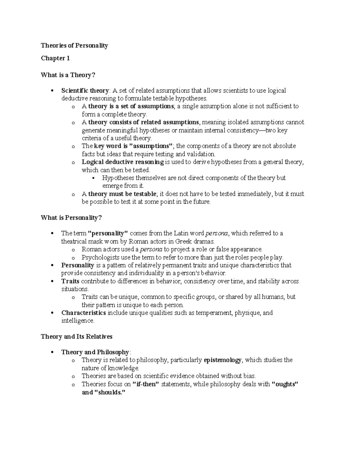 Chapter 1: Theories of Personality (PSY 101) Overview and Insights ...