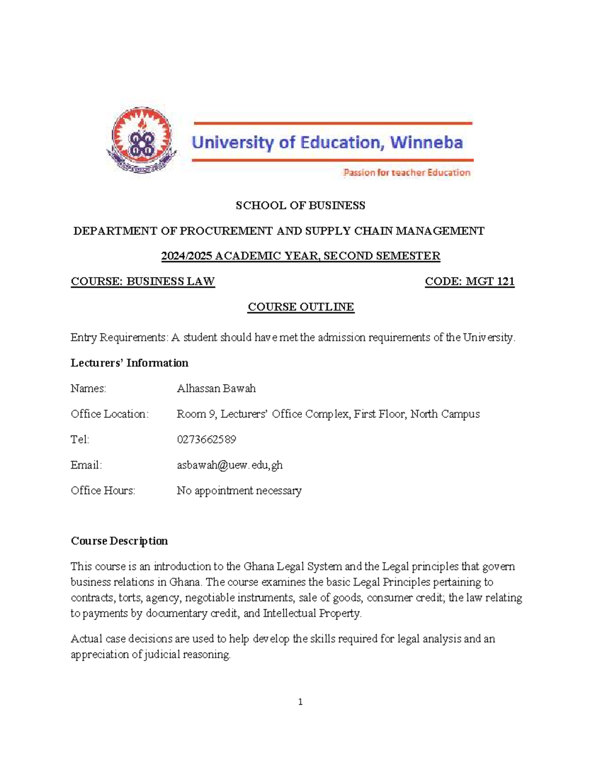2025 MGT 121 Business Law Course Outline and Requirements - Studocu