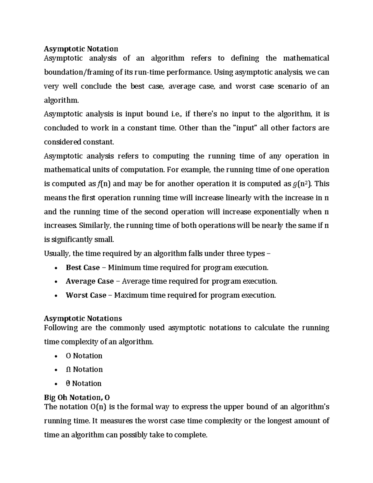 Asymptotic Notation - Ads first unit notes - Asymptotic Notation ...