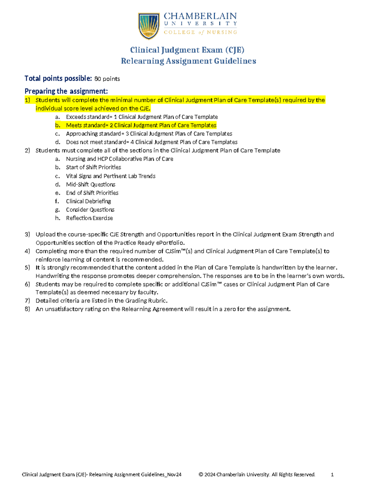 CJE Relearning Assignment Guidelines for Clinical Judgment Exam Nov24 ...