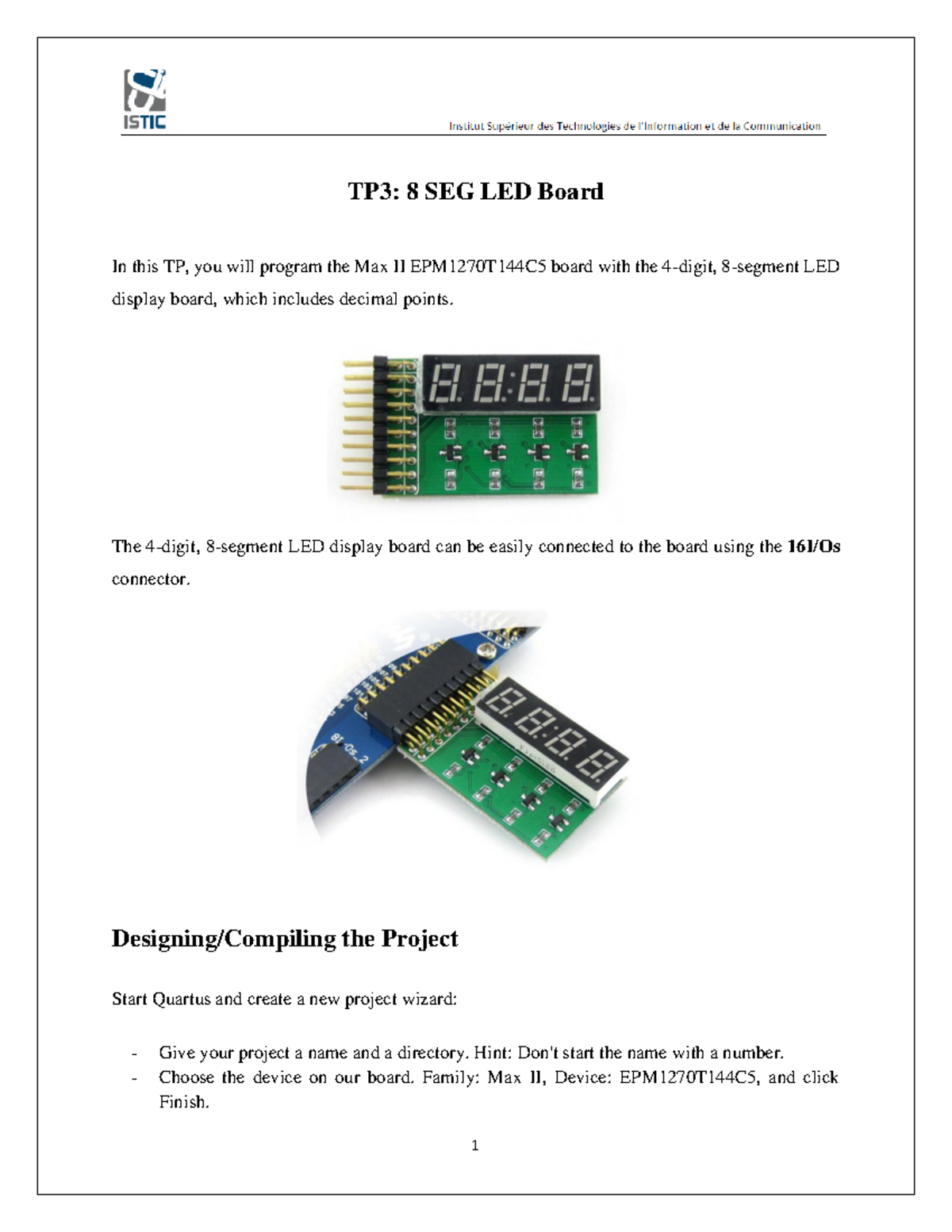 TP3: Programming the 8 SEG LED Board with Max II EPM1270T144C5 - Studocu