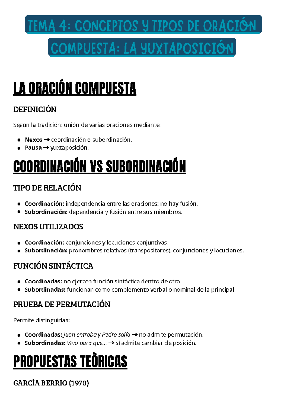 TEMA 4: CONCEPTOS Y TIPOS DE ORACIÓN COMPUESTA - Studocu