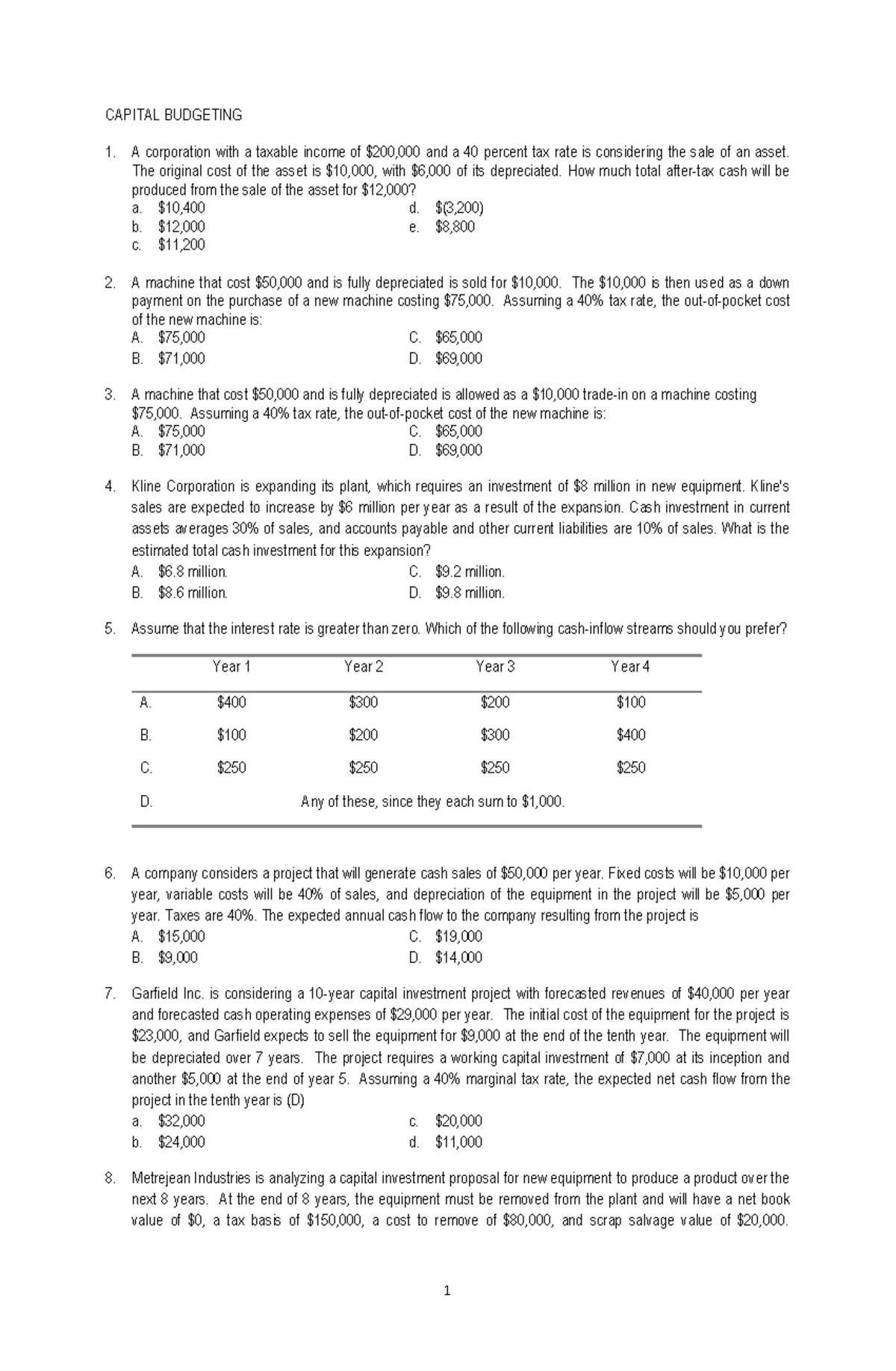 Capital budgeting simulated exam pdf free - Accontancy - TSU - Studocu