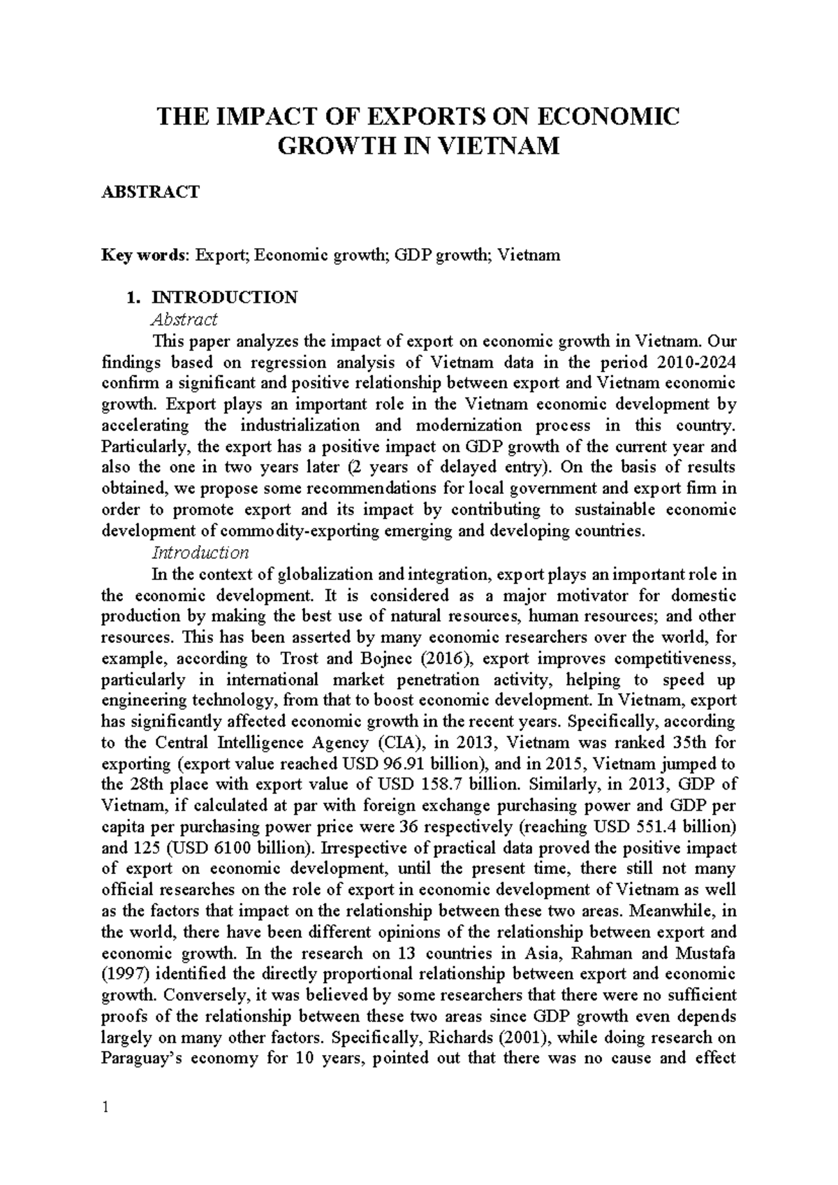 THE Impact OF Exports ON Economic Growth IN Vietnam - THE IMPACT OF ...
