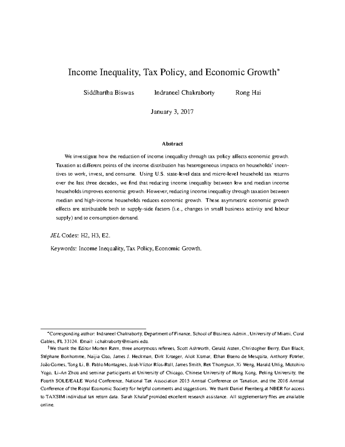 Income Inequality and Economic Growth: The Tax Policy Impact (ECON 103 ...