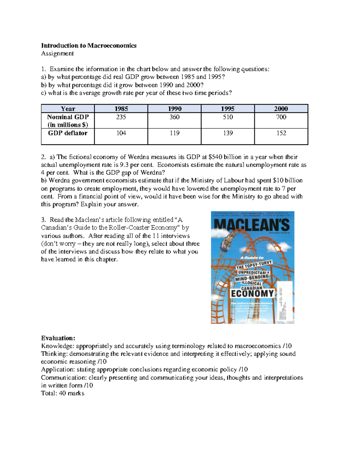 Macroeconomics Assignment: GDP Growth and Economic Analysis - Studocu