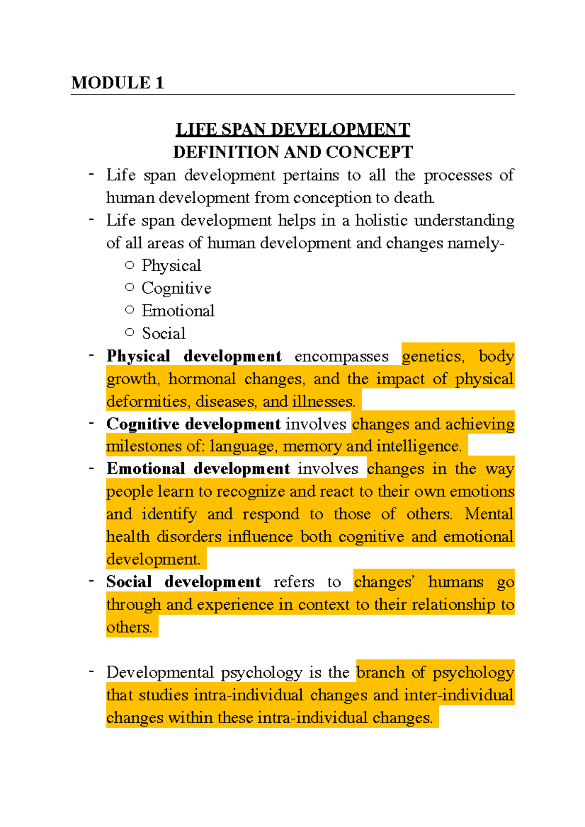LSD MOD1: Overview of Life Span Development Concepts and Theories - Studocu
