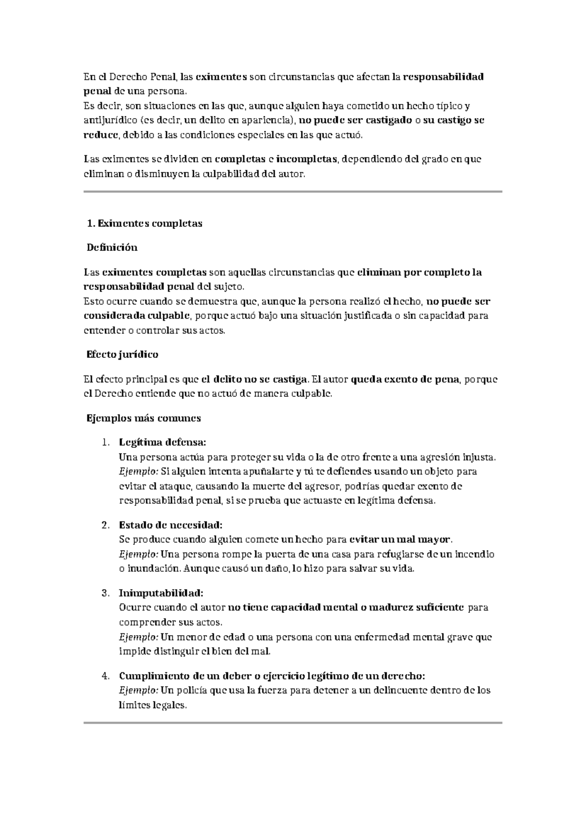 Las eximentes completas e incompletas en Derecho Penal - Studocu