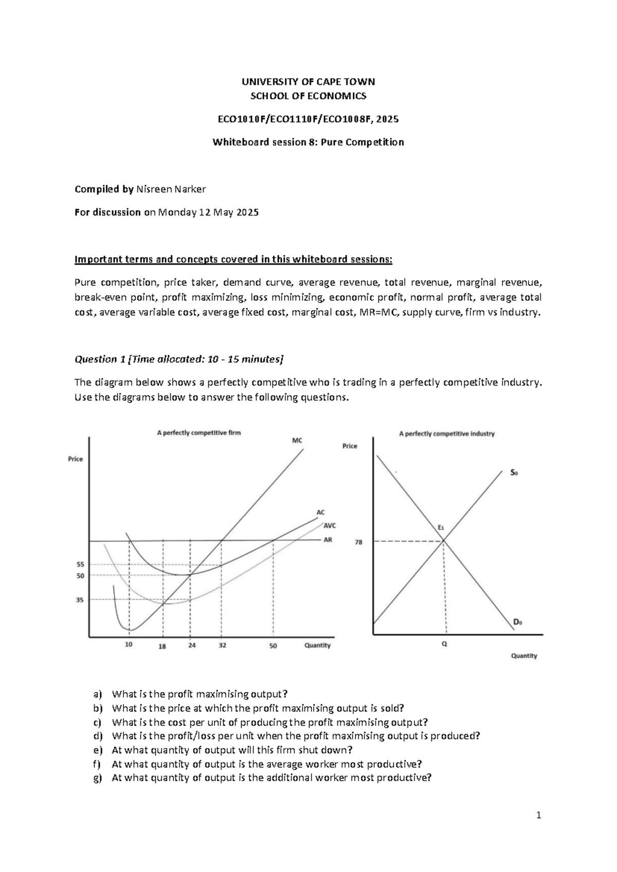 WB8 Memo - Whiteboard Session 8: Pure Competition Analysis - Studocu