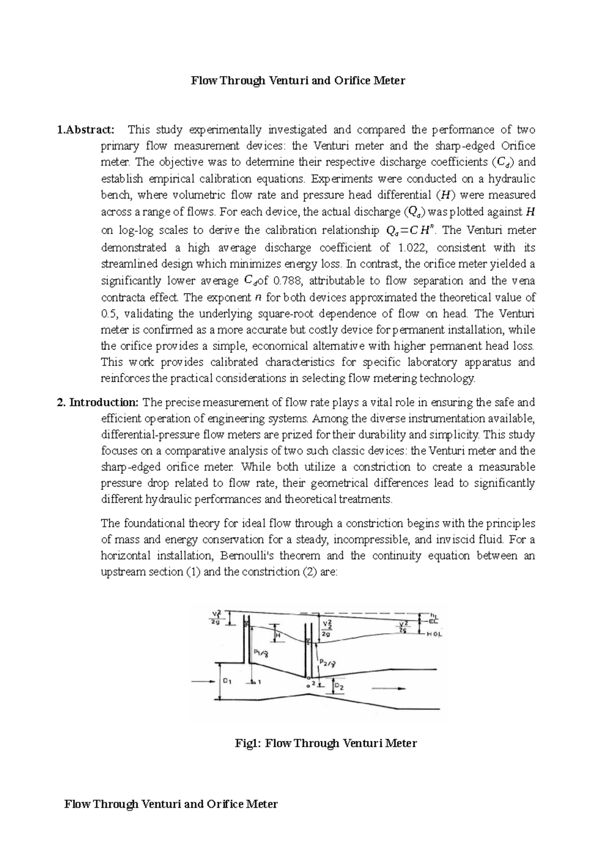 Flow Measurement Comparison: Venturi vs Orifice Meter Analysis - Studocu