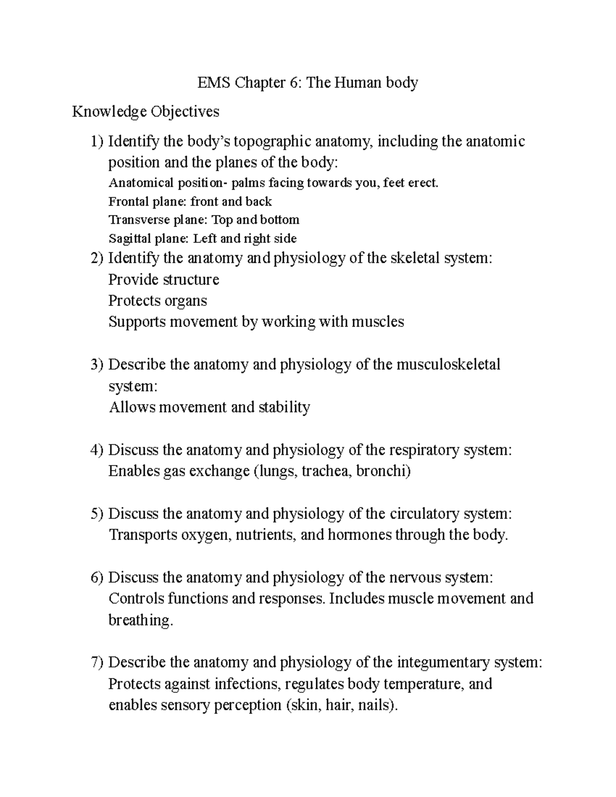 EMS Chapter 6: Anatomy and Physiology of the Human Body - EMS Chapter 6 ...